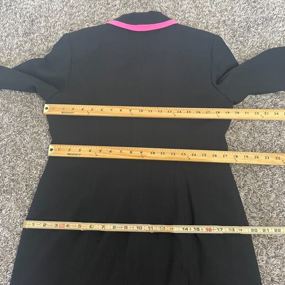 Vintage Dress Size 12 Black Pink Mod Retro 100% Wool Long Sleeve Office Minimal - Picture 14 of 16